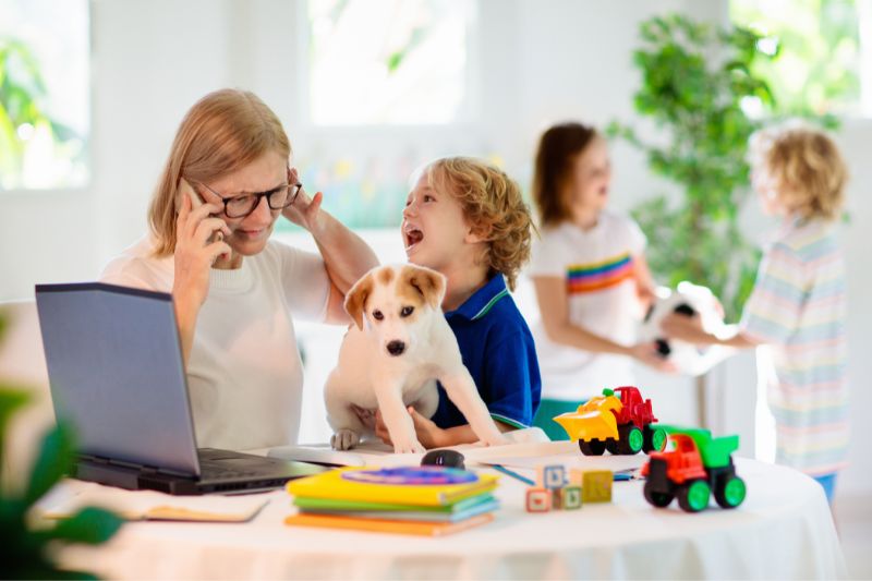 ADHD Parent working from home with kids and dog