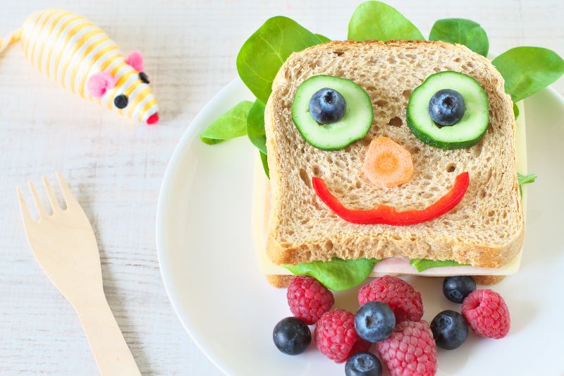 Sandwich with a smiling face to add humor