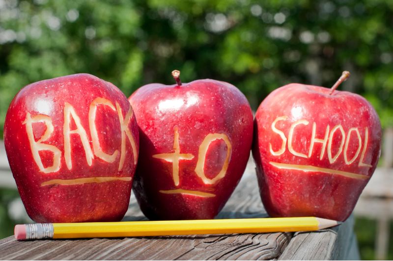 three apples and a pencil back to school