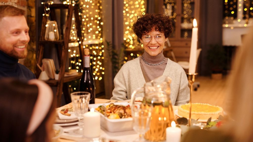 Holiday dinner with everyone smiling