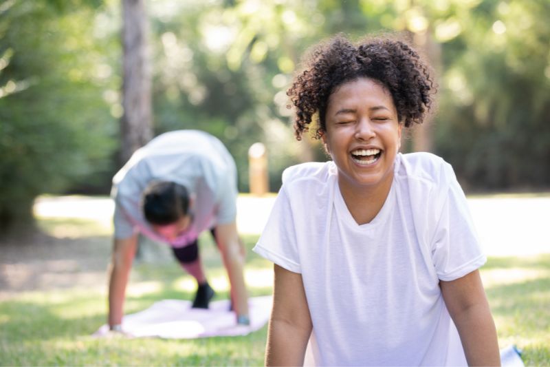 laughing woman outside